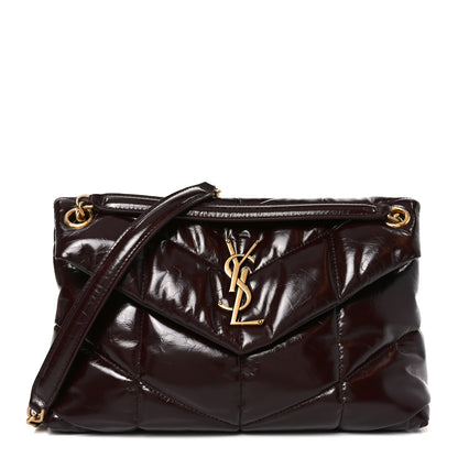 Saint Laurent Patent Quilted Small Loulou Puffer Monogram Chain Satchel Barolo Red 1 of 10