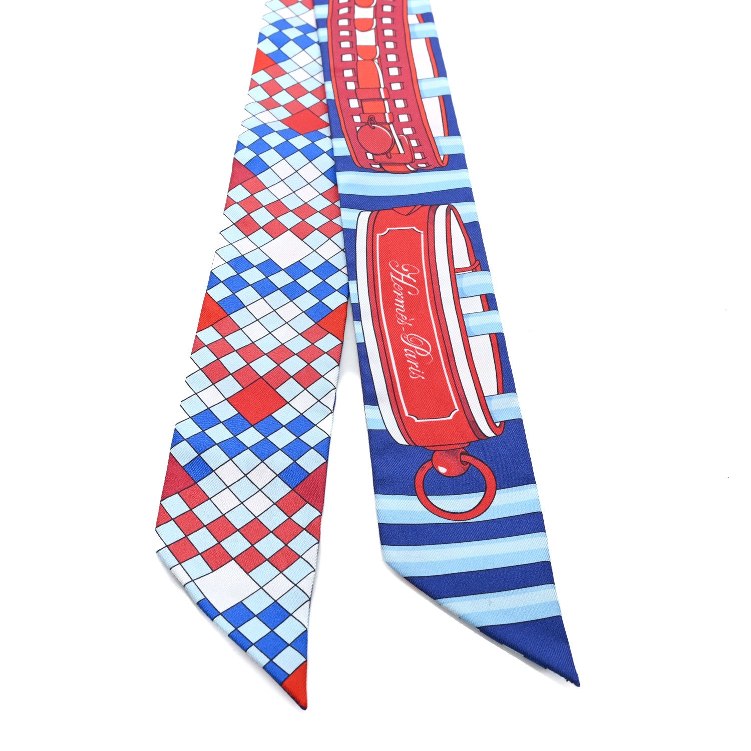 Hermes Silk Colliers de Chiens Remix Twilly Marine Rouge White 2 of 3