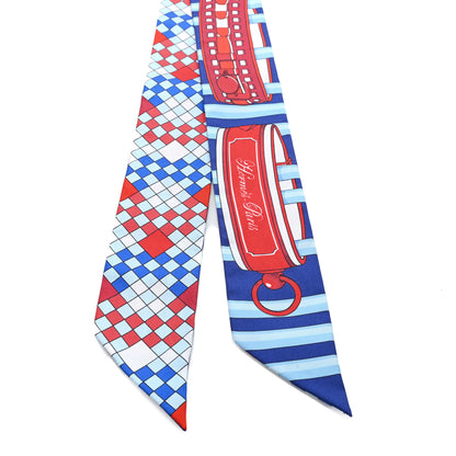 Hermes Silk Colliers de Chiens Remix Twilly Marine Rouge White 2 of 3
