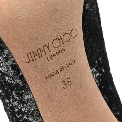 Jimmy Choo Coarse Glitter Pointy Toe Romy 85 Pumps 36 Black 6 of 8