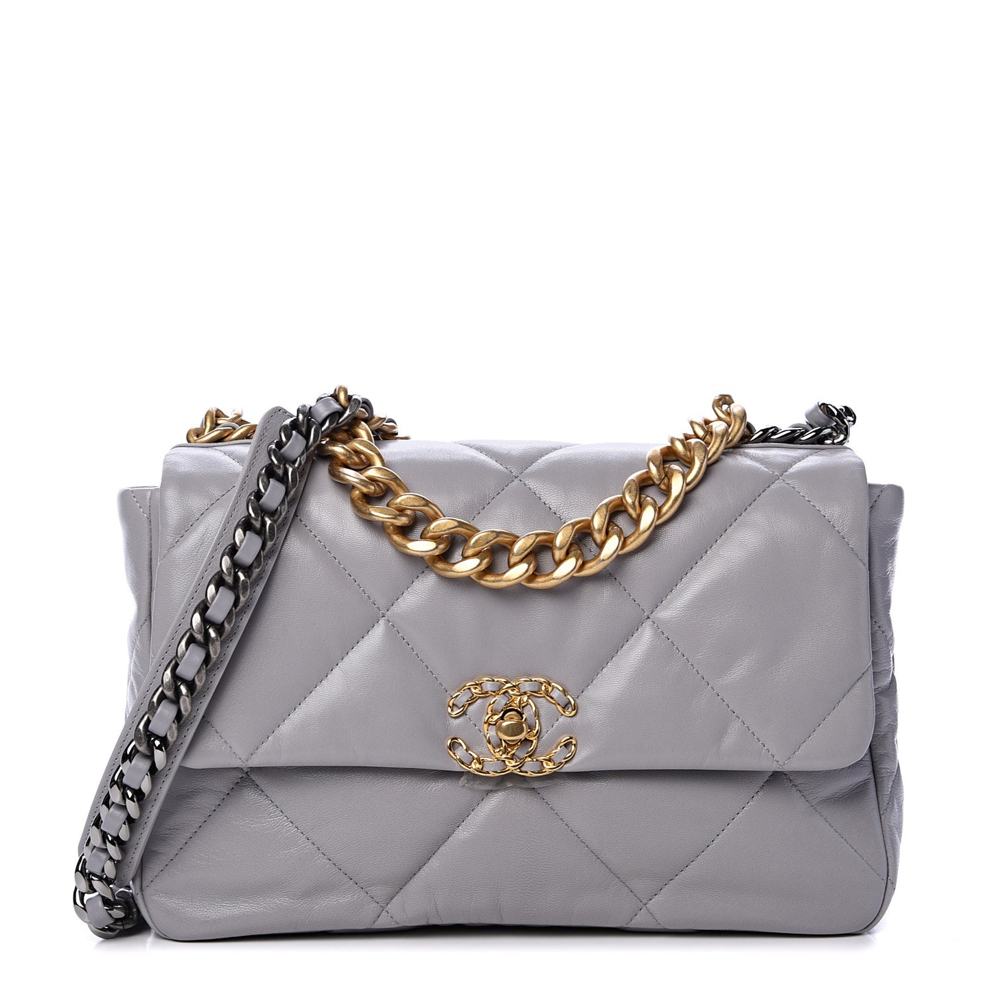 Goatskin Quilted Large 19 Flap Grey
