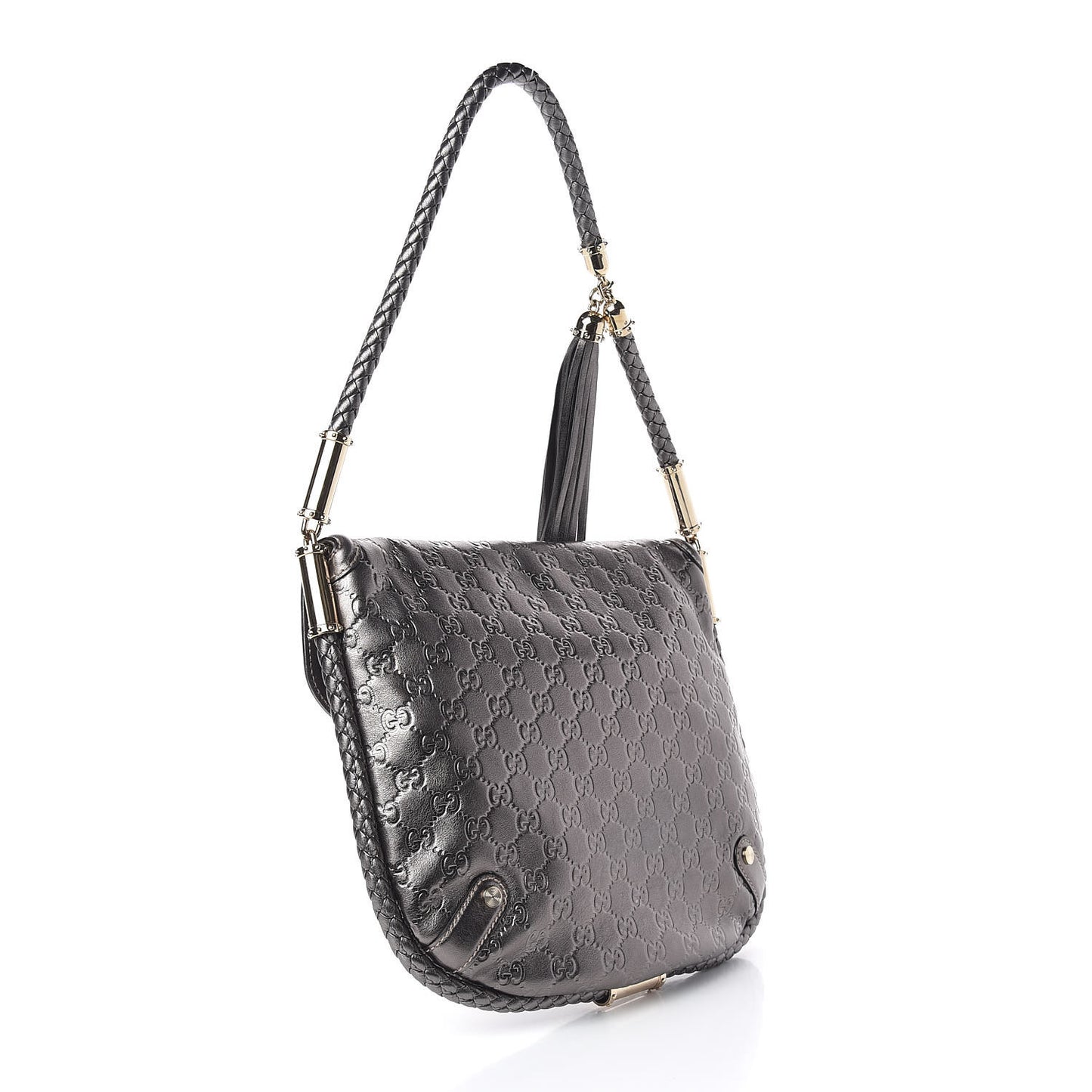 Guccissima Britt Tassel Shoulder Bag Gunmetal