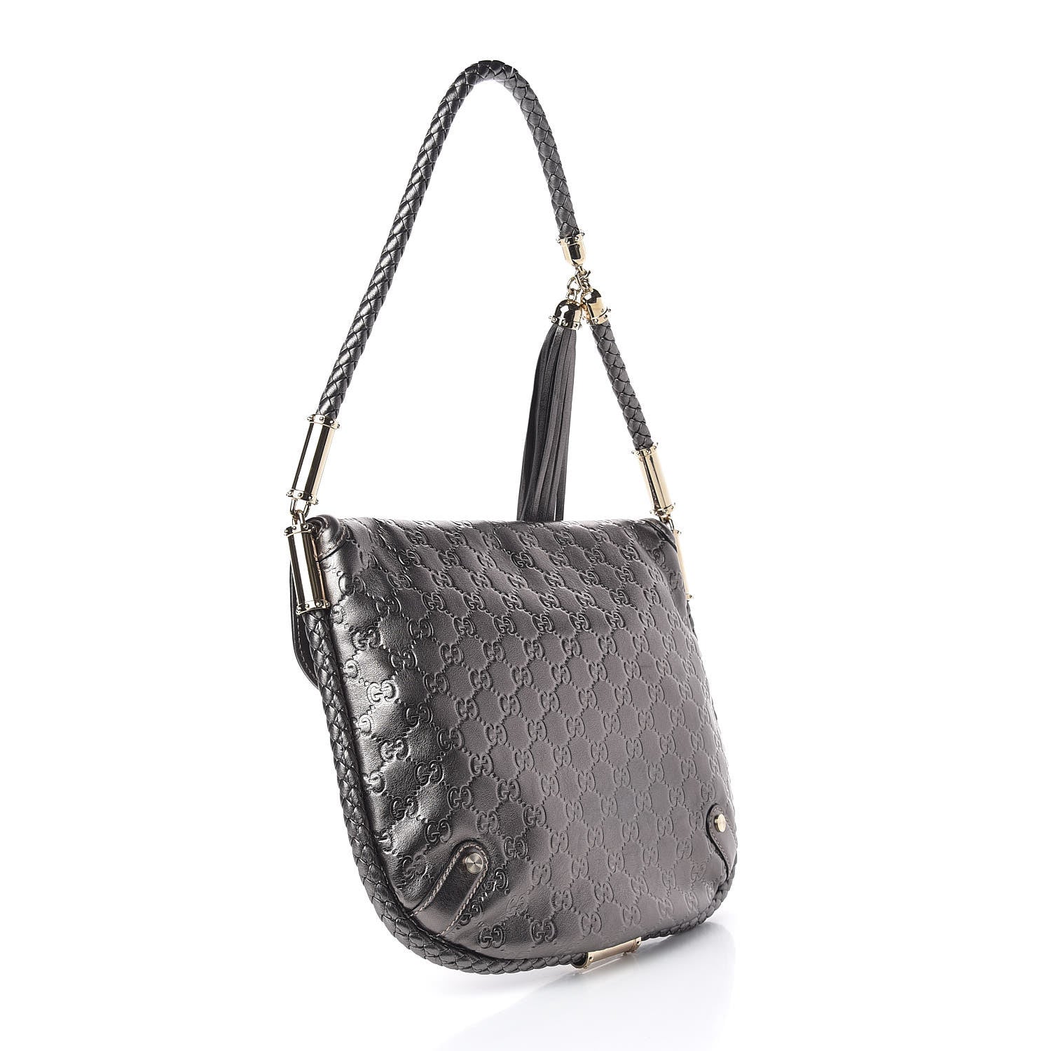 Gucci Guccissima Britt Tassel Shoulder Bag Gunmetal 3 of 10