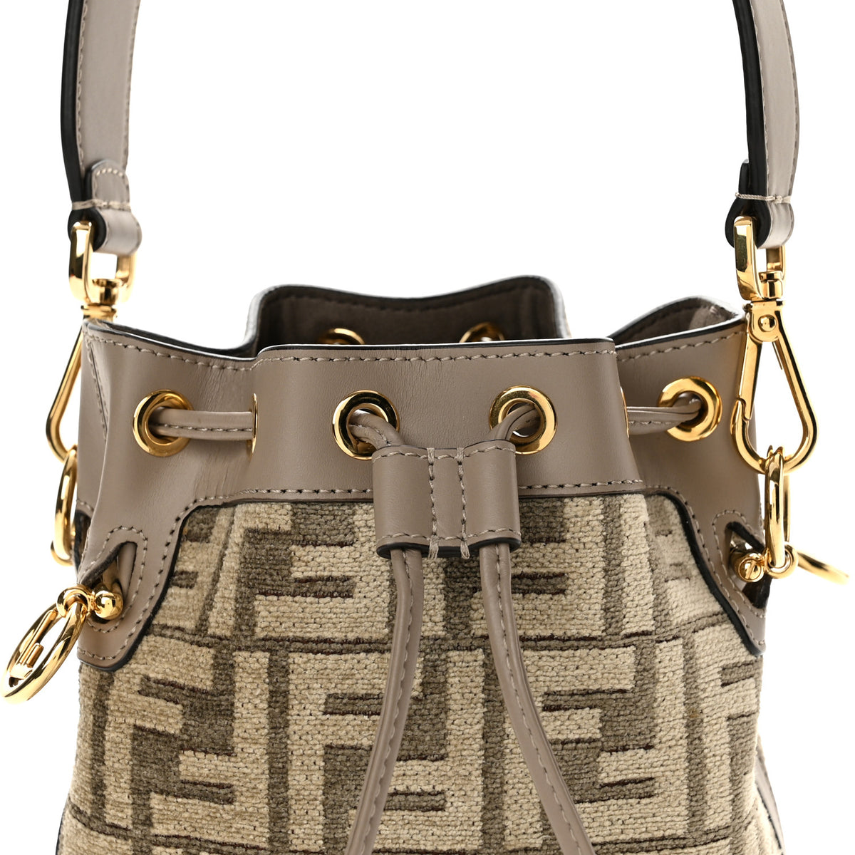Chenille Vitello King FF Mini Mon Tresor Bucket Bag Tortora Nuvola