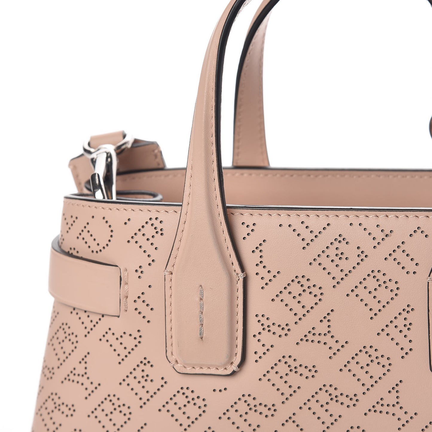 Calfskin Perforated Small Banner Tote Pale Fawn Pink