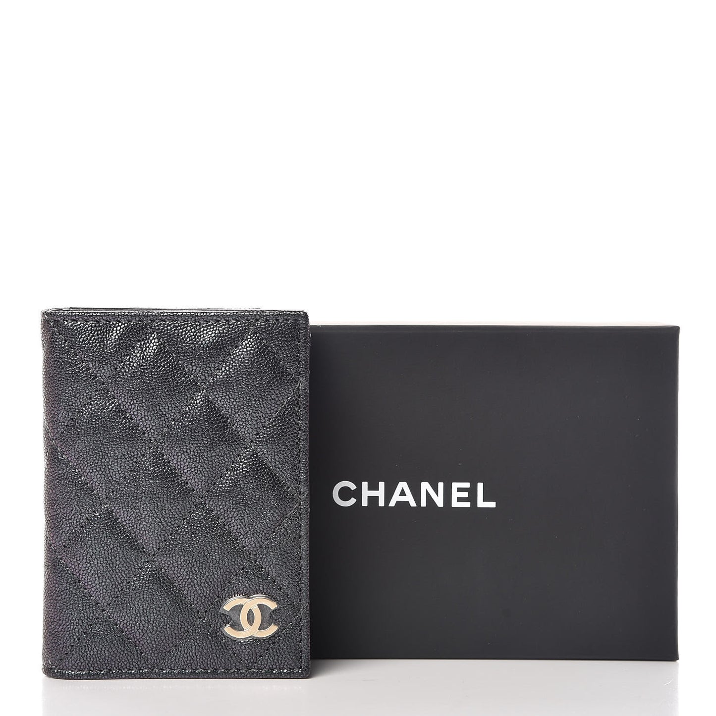 Iridescent Caviar Quilted Card Holder Wallet Black