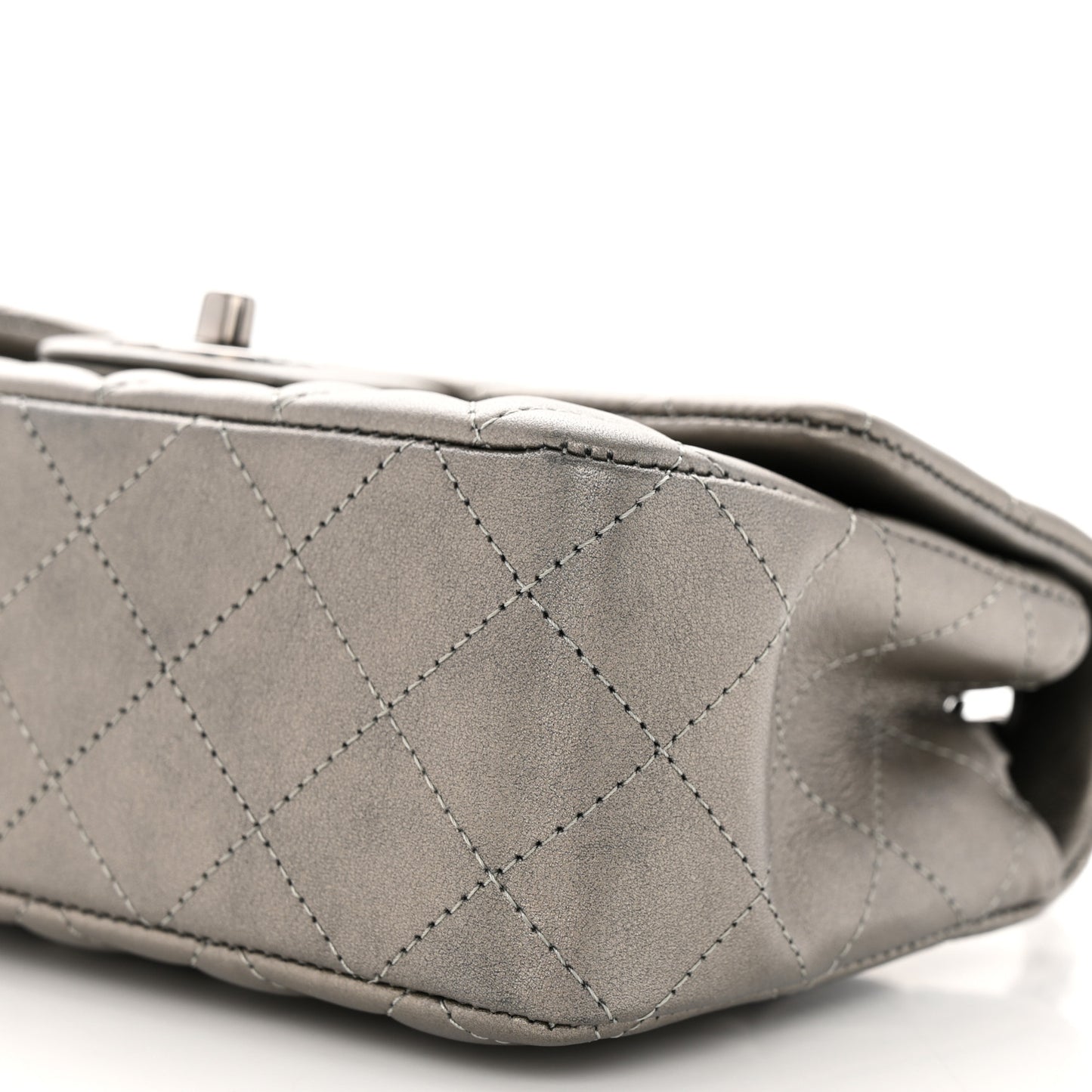 Metallic Calfskin Quilted Mini Rectangular Flap Ruthenium