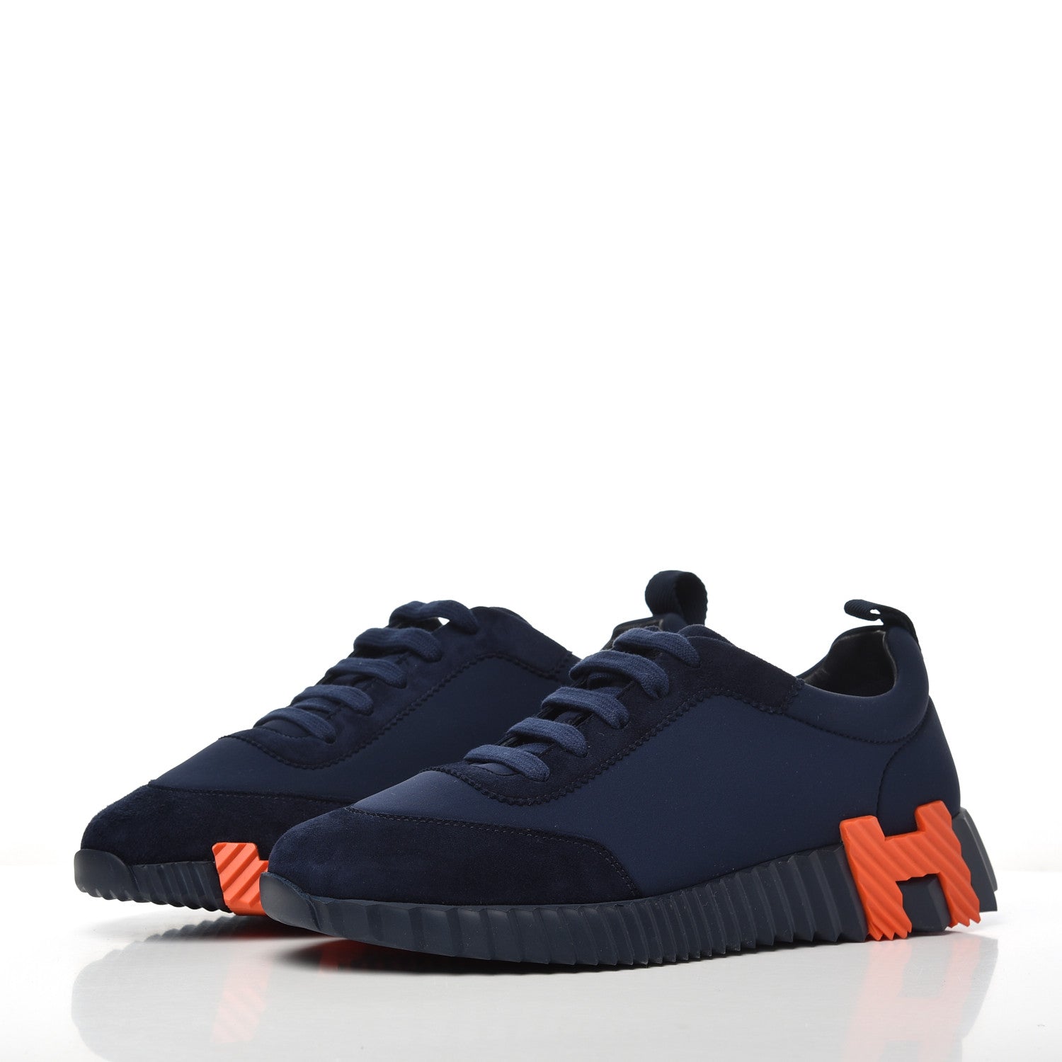 Hermes Technical Jersey Suede Goatskin Bouncing Sneakers 38 Marine 3 of 10
