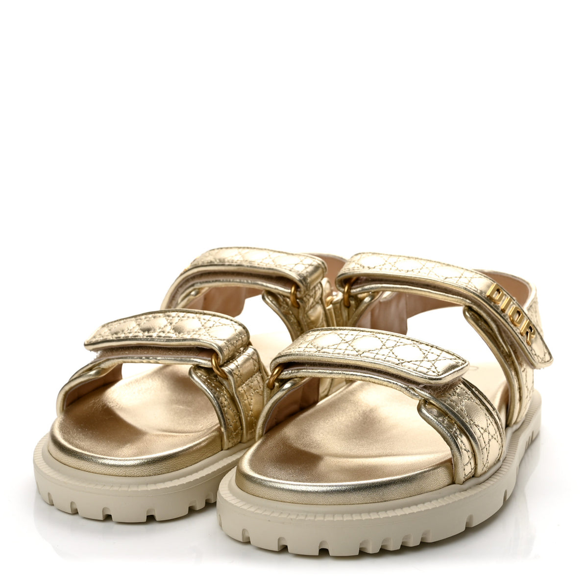 Laminated Sheepskin Cannage Dioract Sandals 39.5 Pale Gold