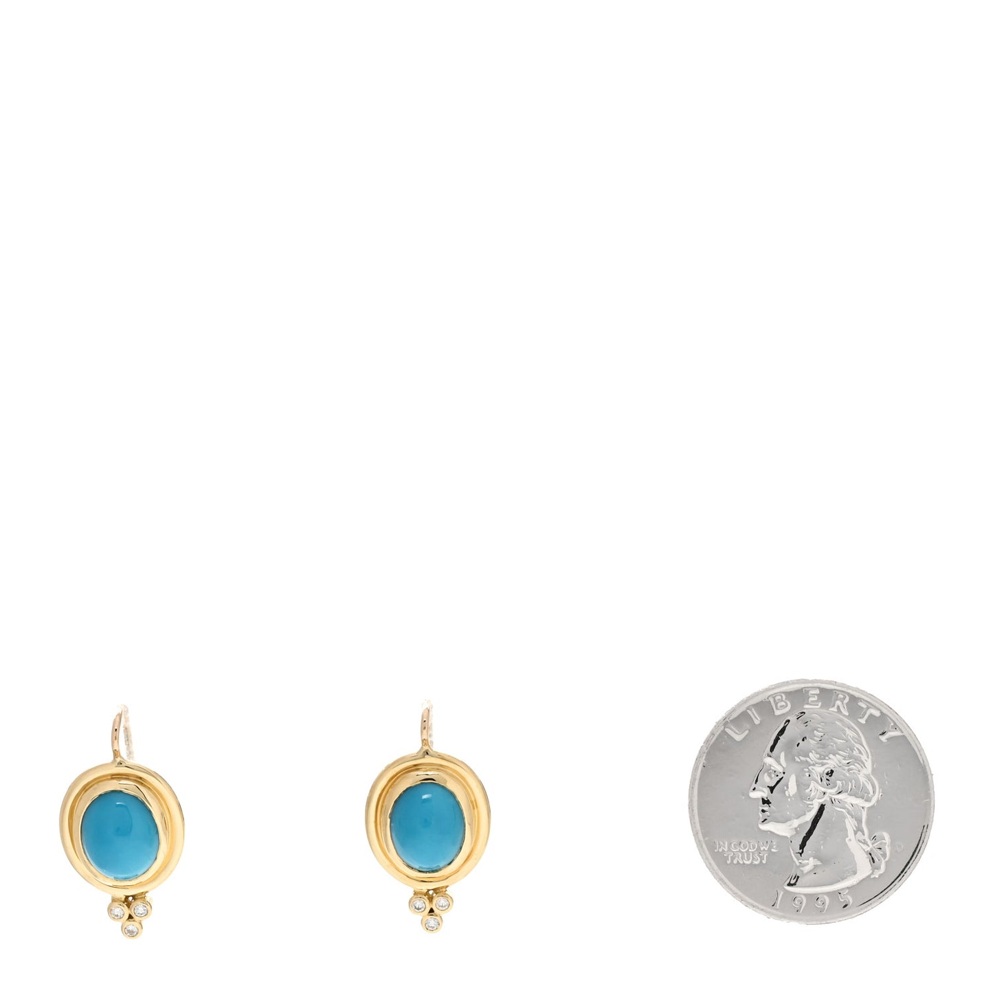 18K Yellow Gold Diamond Turquoise Classic Drop Earrings