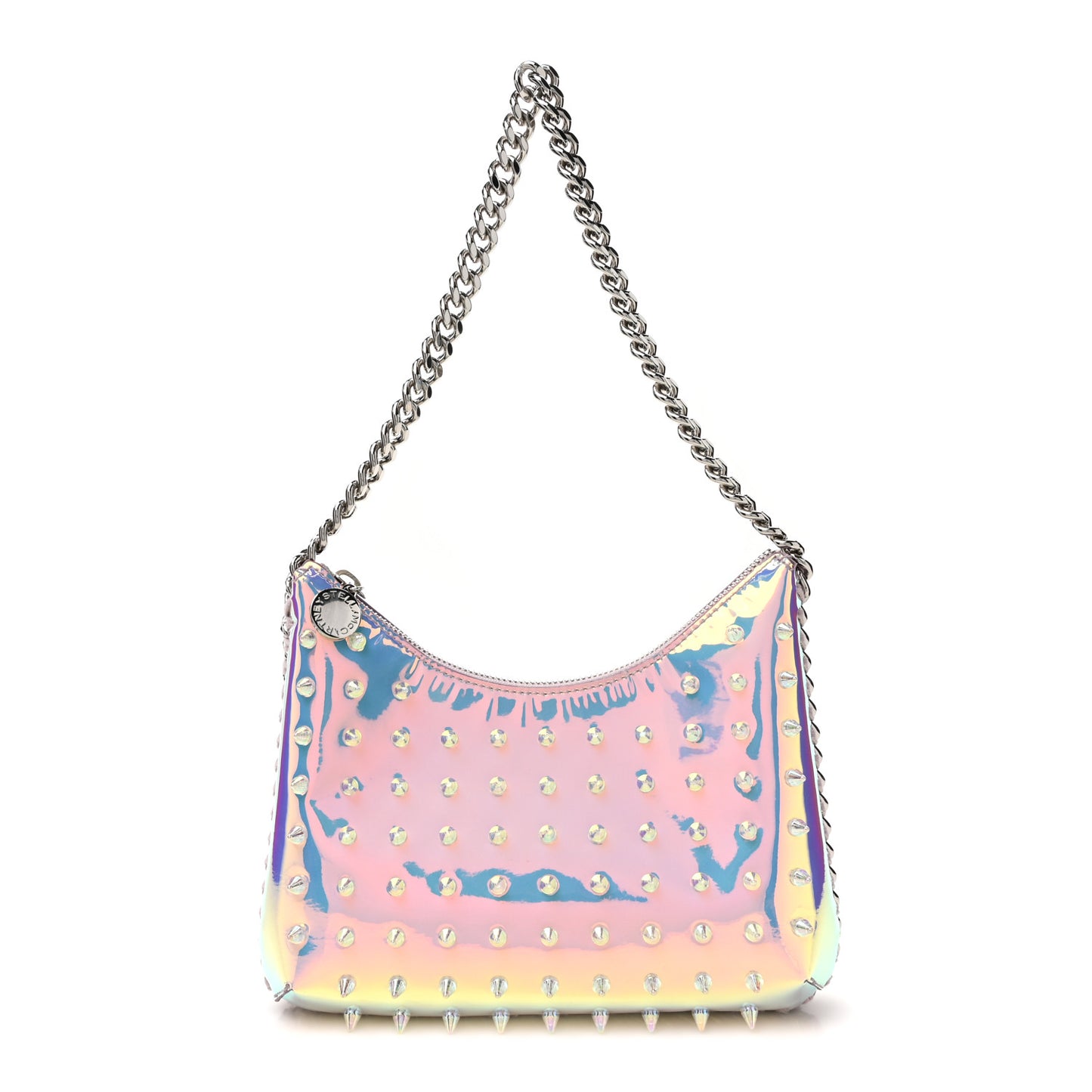 Holographic Faux Leather Mini Zip Spike Falabella Silver