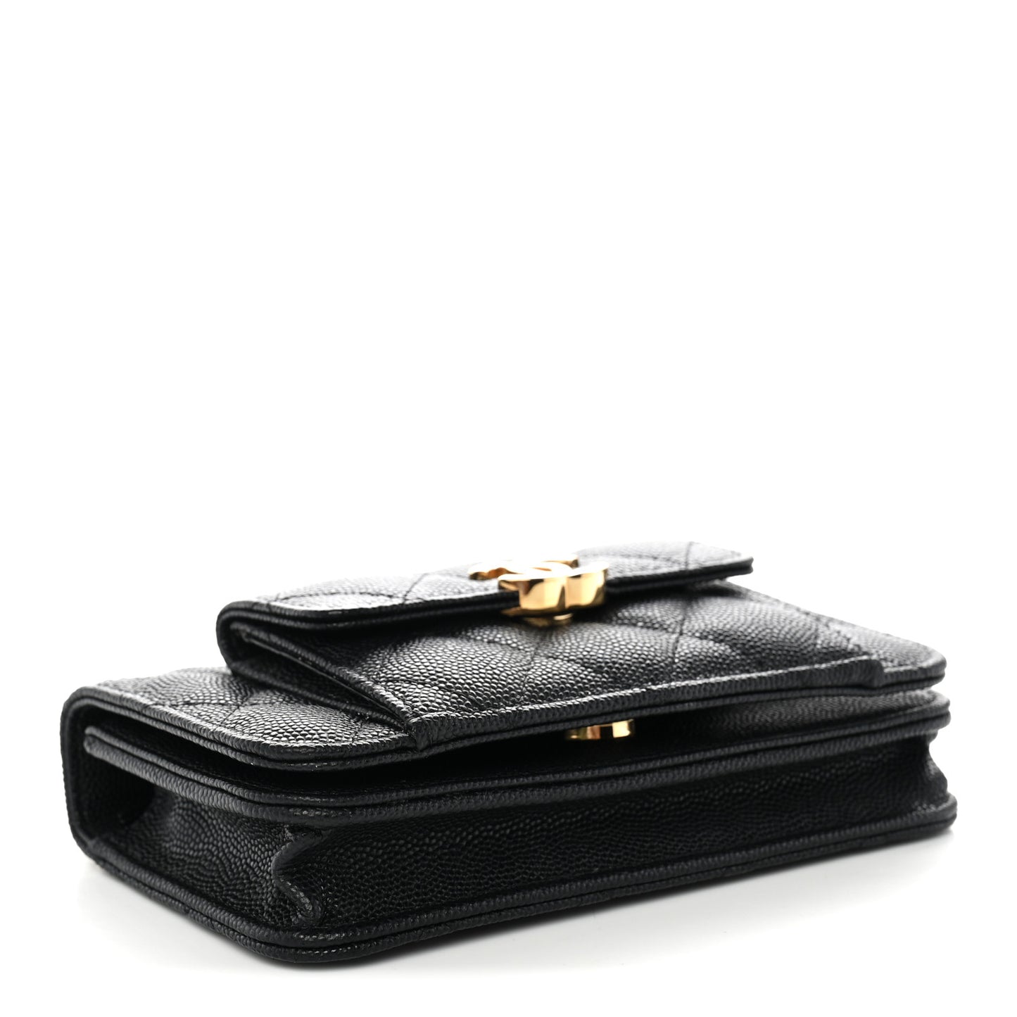 Caviar Quilted Pocket Twins Clutch With Chain Black