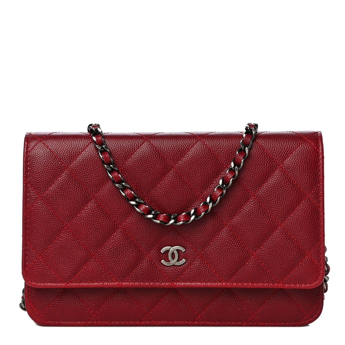 Caviar Quilted Wallet On Chain WOC Dark Red
