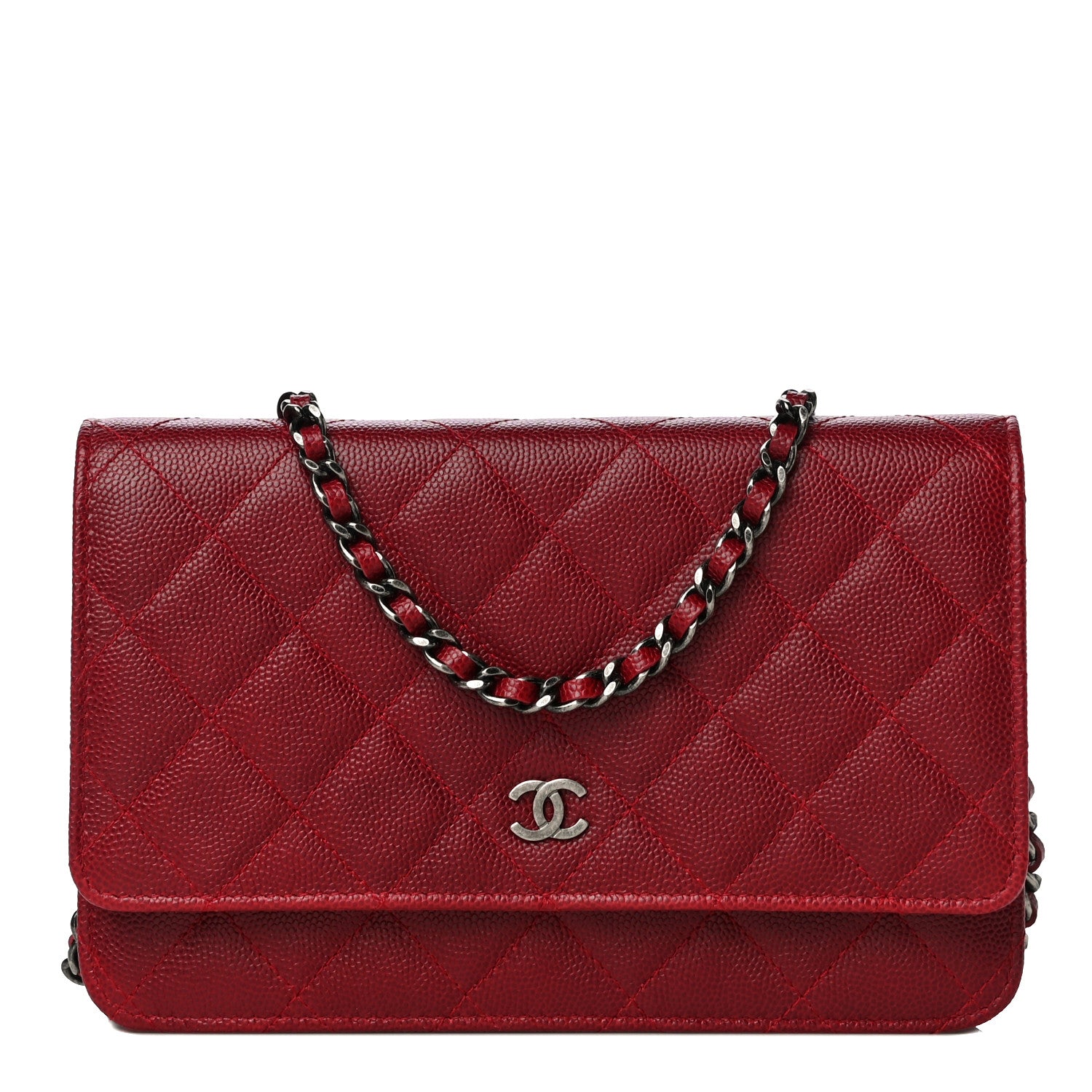 Chanel Caviar Quilted Wallet On Chain WOC Dark Red 1 of 14