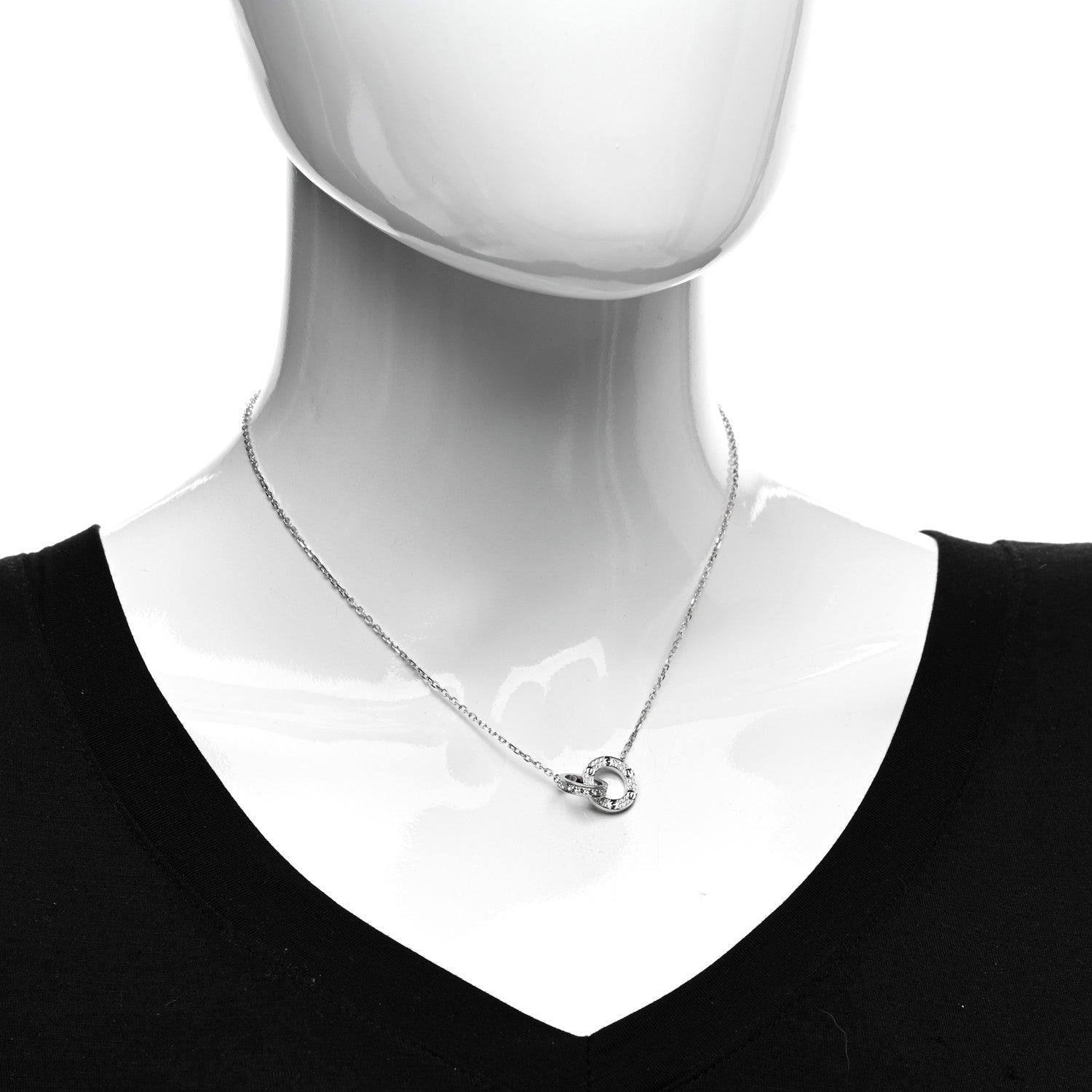 Cartier 18K White Gold Diamond Interlocking LOVE Paved Necklace 2 of 6