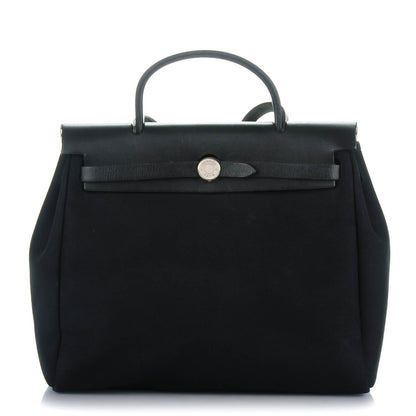 Hermes Vache Calfskin Toile Herbag 30 PM Black Natural 1 of 13