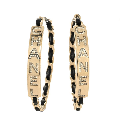 Chanel Metal Lambskin CC Crystal Chain Hoop Earrings Gold Black 1 of 4