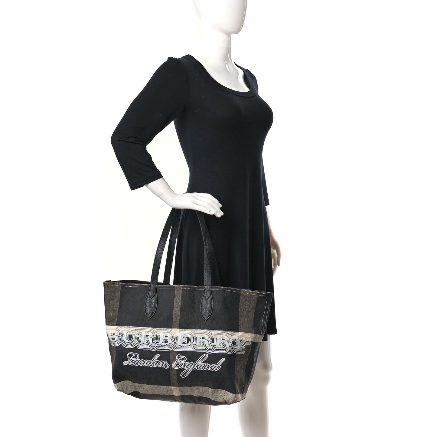 Coated Canvas Mega Check Medium Doodle Tote Black White
