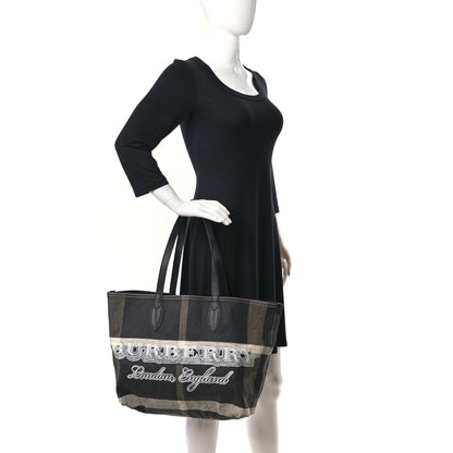 Burberry Coated Canvas Mega Check Medium Doodle Tote Black White 2 of 15