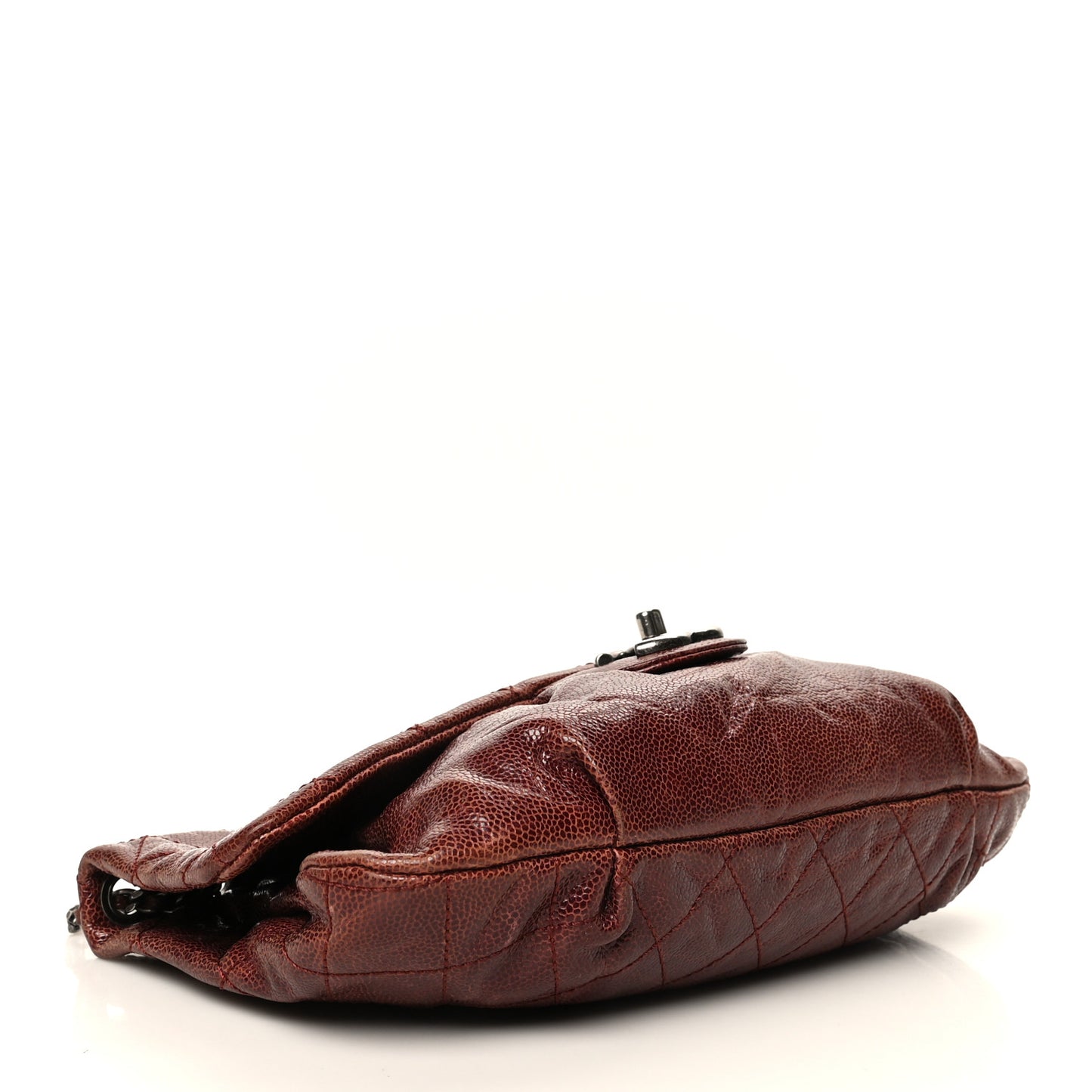 Crumpled Calfskin Quilted Medium Elastic Flap Bordeaux
