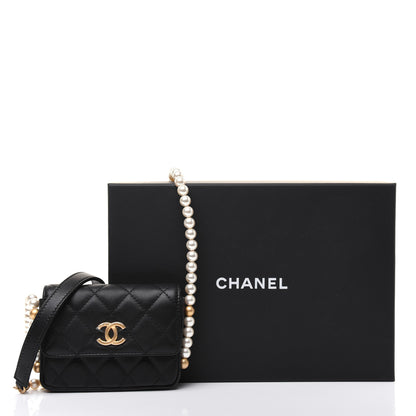 Chanel Calfskin Quilted About Pearls Card Holder Flap With Chain Black 14 of 14