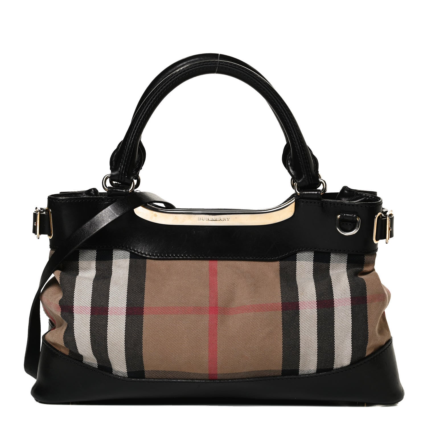 Burberry House Check Bridle Calfskin Hepburn Satchel Black 1 of 14