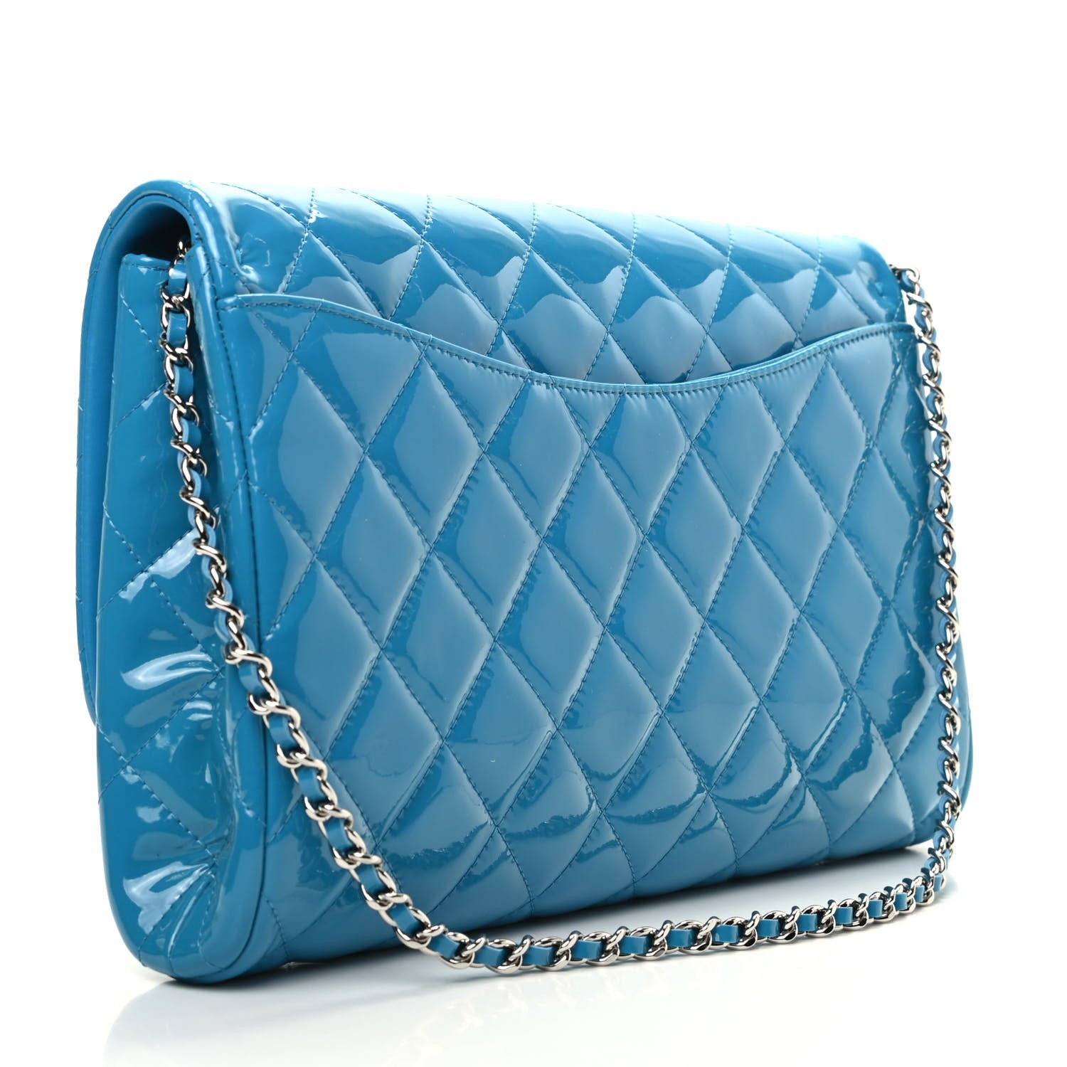 Chanel Patent Quilted Clutch with Chain Flap Blue 3 of 9