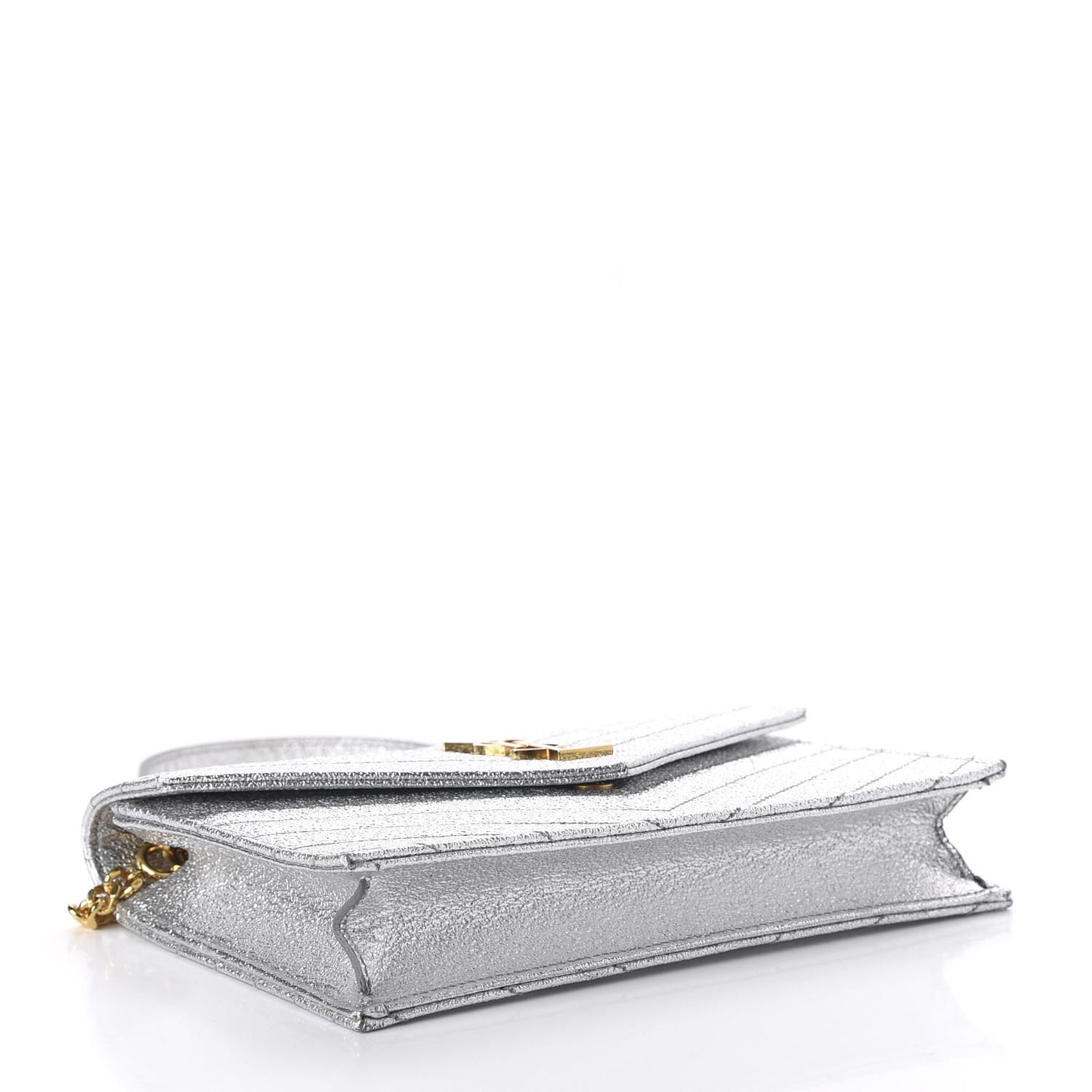 Metallic Calfskin Matelasse Chevron Monogram Envelope Chain Wallet