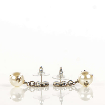 Chanel Crystal Pearl CC Clover Drop Earrings Silver 4 of 7