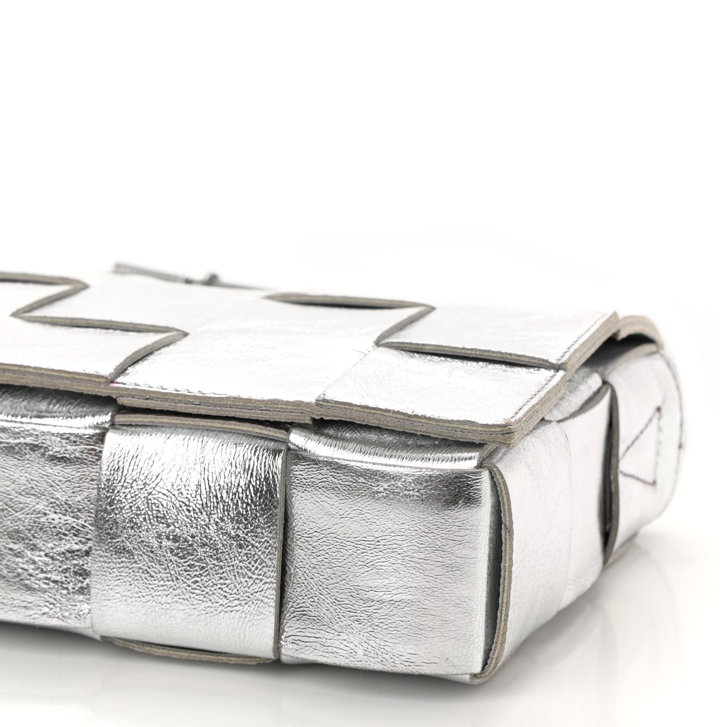 Metallic Lambskin Maxi Intrecciato Cassette Crossbody Bag Silver