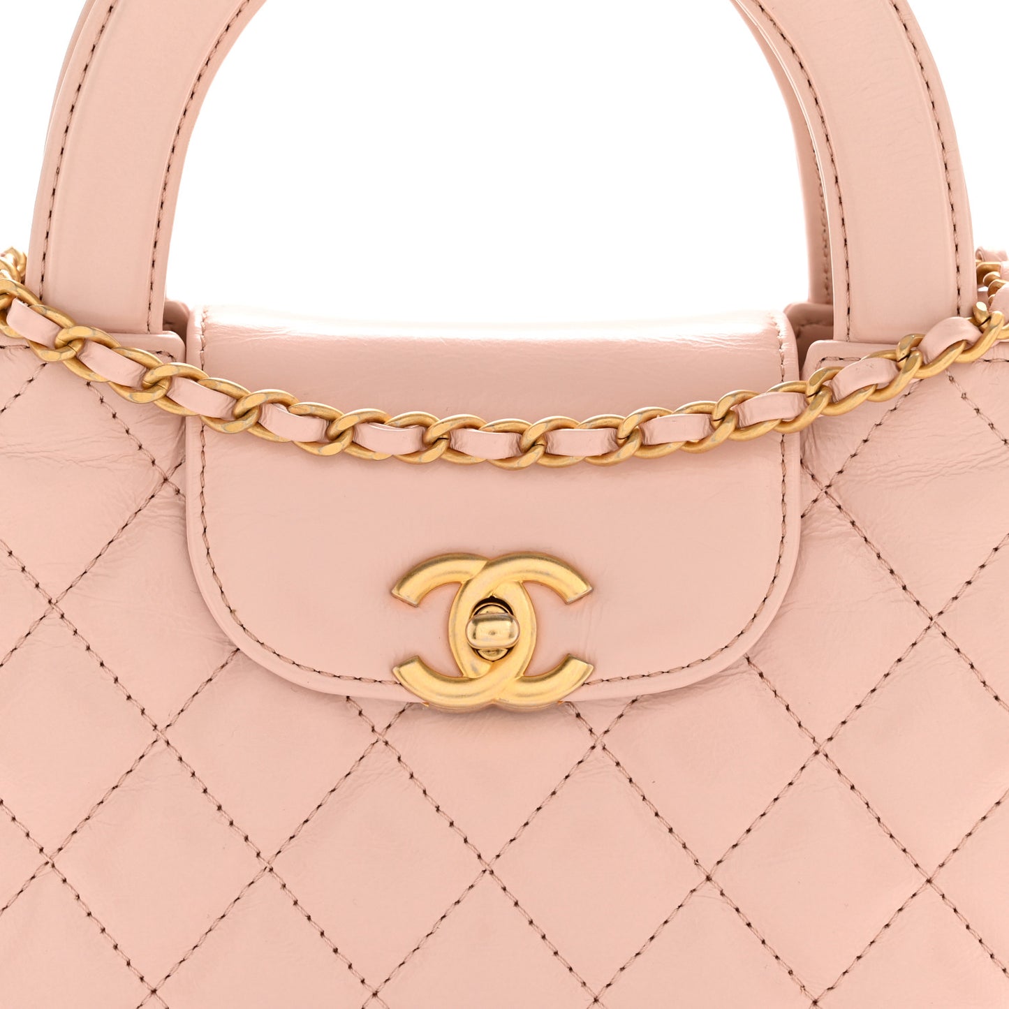 Shiny Aged Calfskin Quilted Nano Kelly Shopper Pink