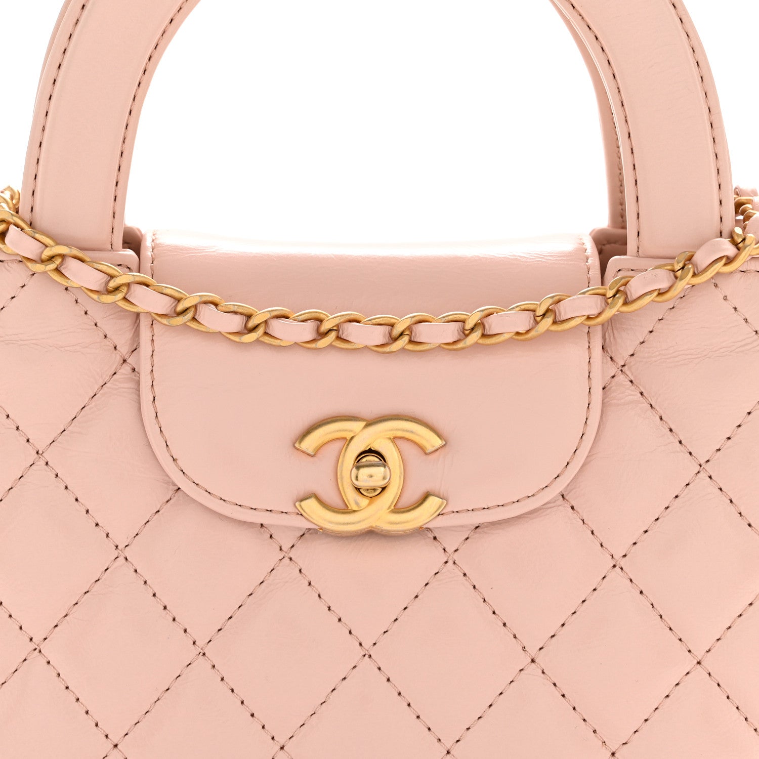 Chanel Shiny Aged Calfskin Quilted Nano Kelly Shopper Pink 8 of 12