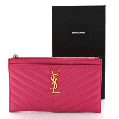 Saint Laurent Grain De Poudre Chevron Monogram Bill Pouch Fresh Fuxia 13 of 13