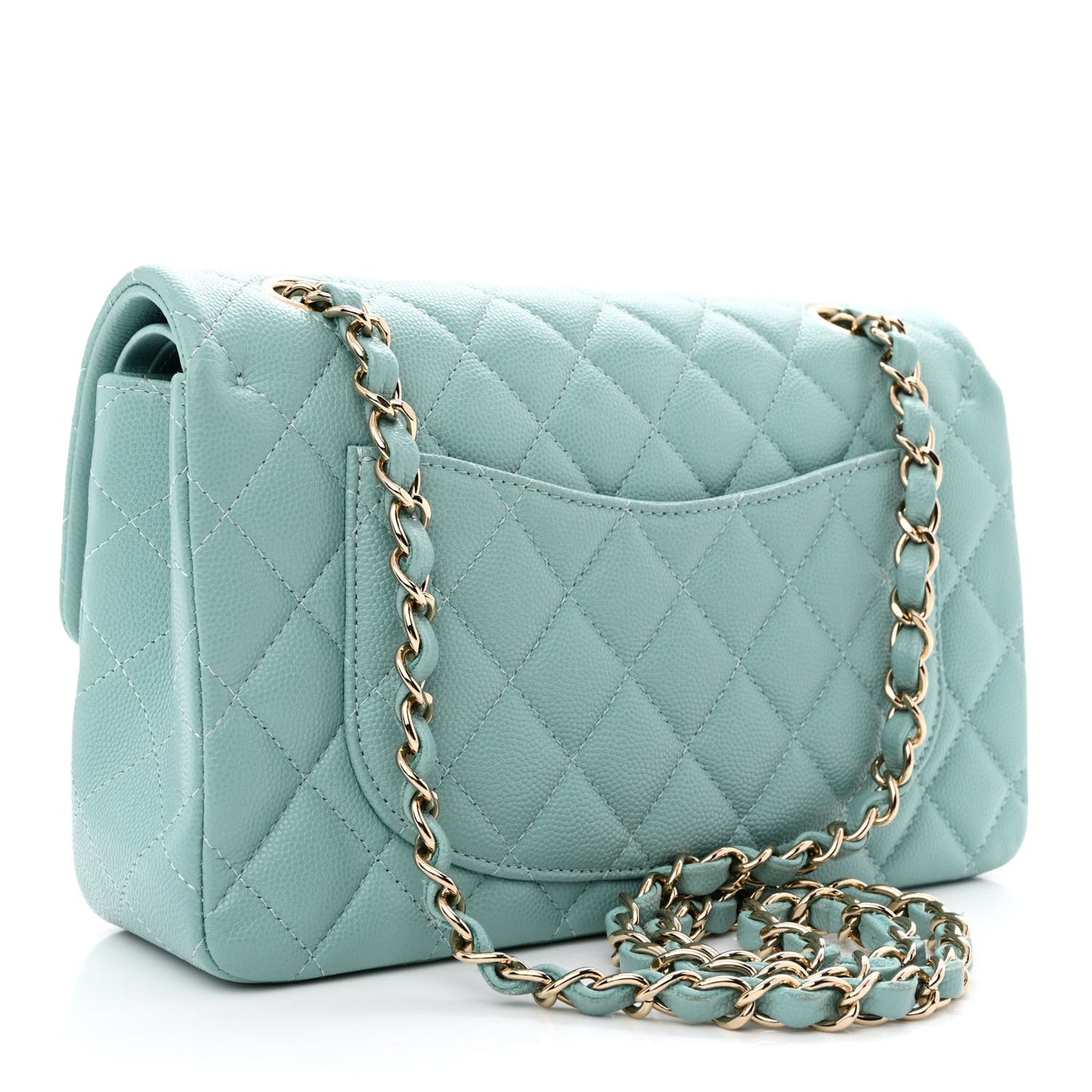 Caviar Quilted Small Double Flap Light Blue