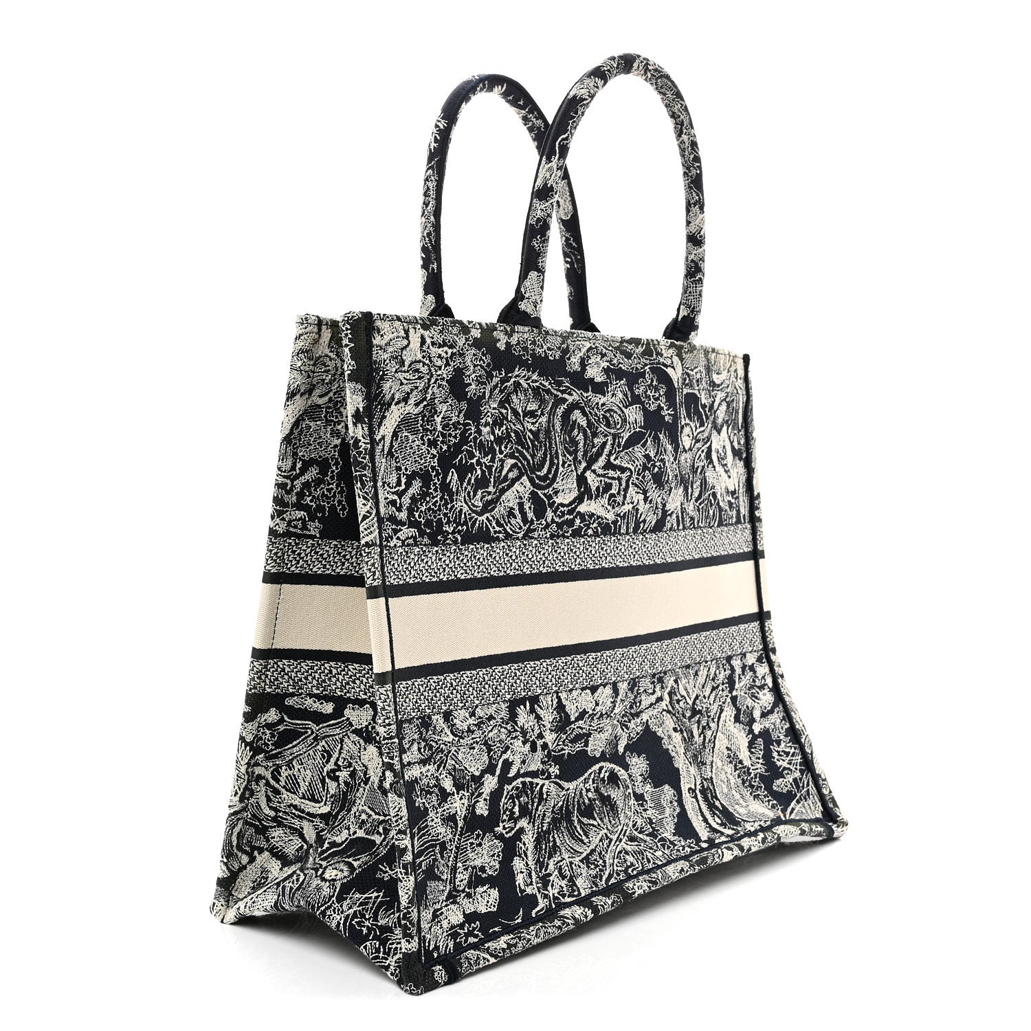 Christian Dior Canvas Embroidered Large Toile De Jouy Reverse Book Tote Blue 3 of 10