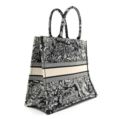 Christian Dior Canvas Embroidered Large Toile De Jouy Reverse Book Tote Blue 3 of 10