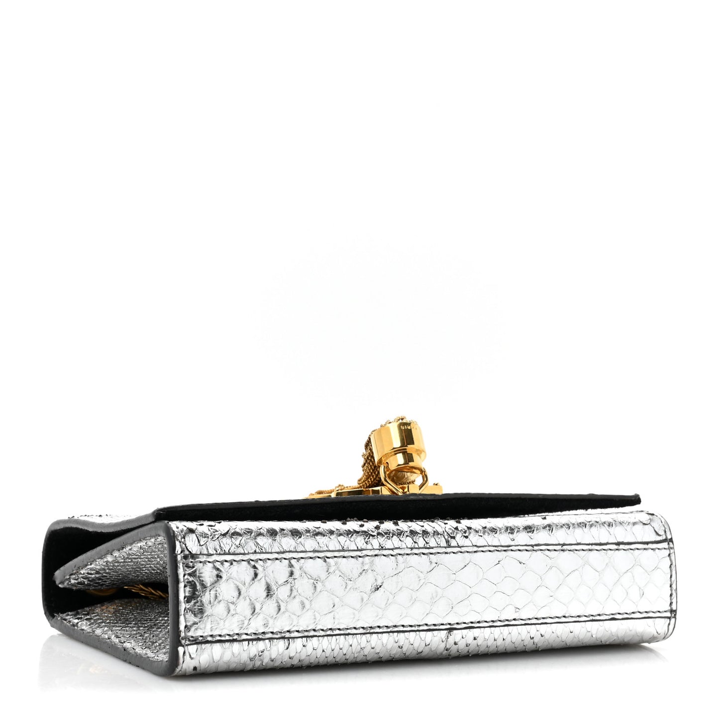 Metallic Snakeskin Small Classic Monogram Kate Tassel Satchel Silver
