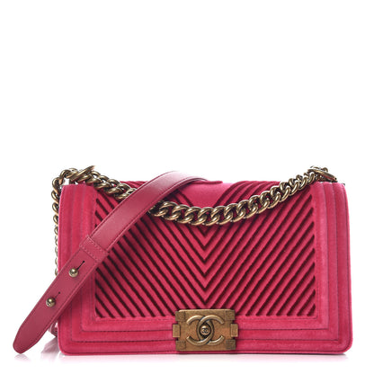Chanel Velvet Chevron Medium Boy Flap Pink 1 of 13
