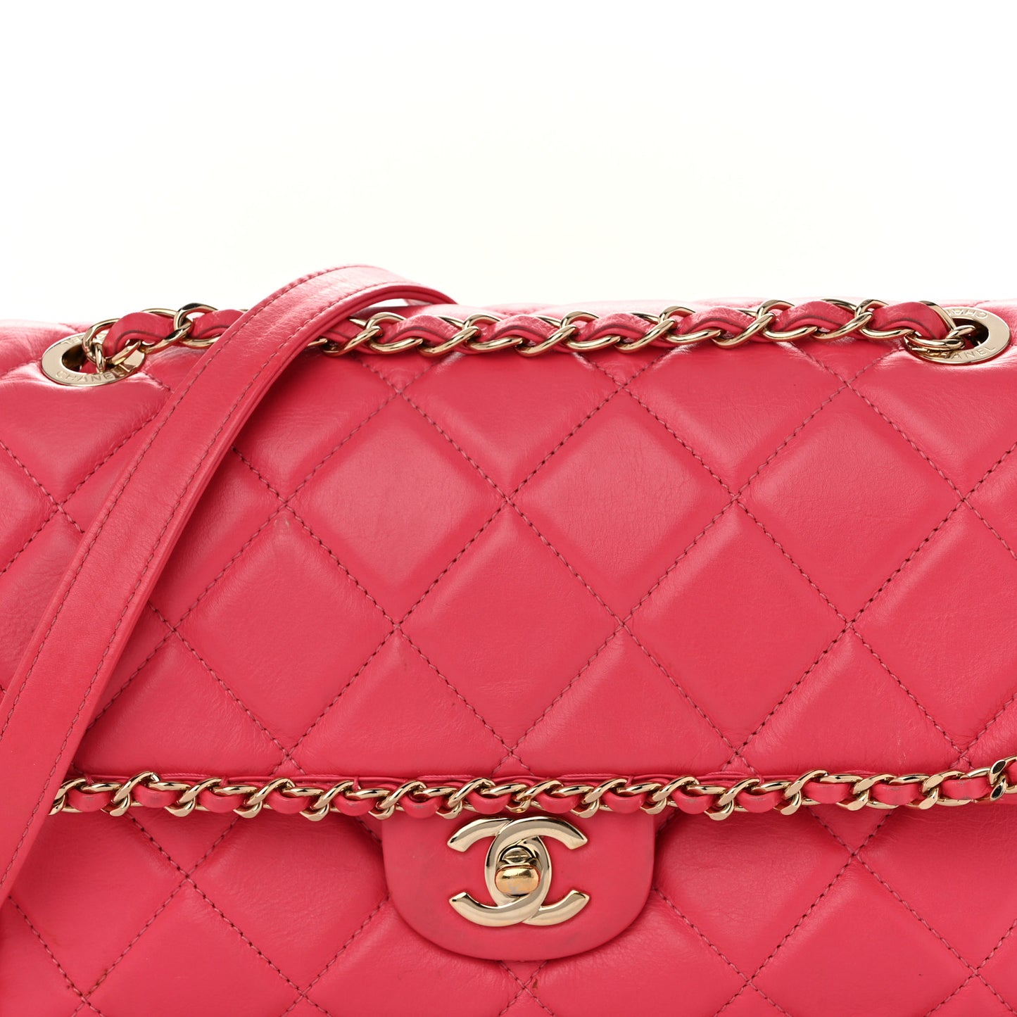Crumpled Calfskin Medium Chain All Over Flap Pink