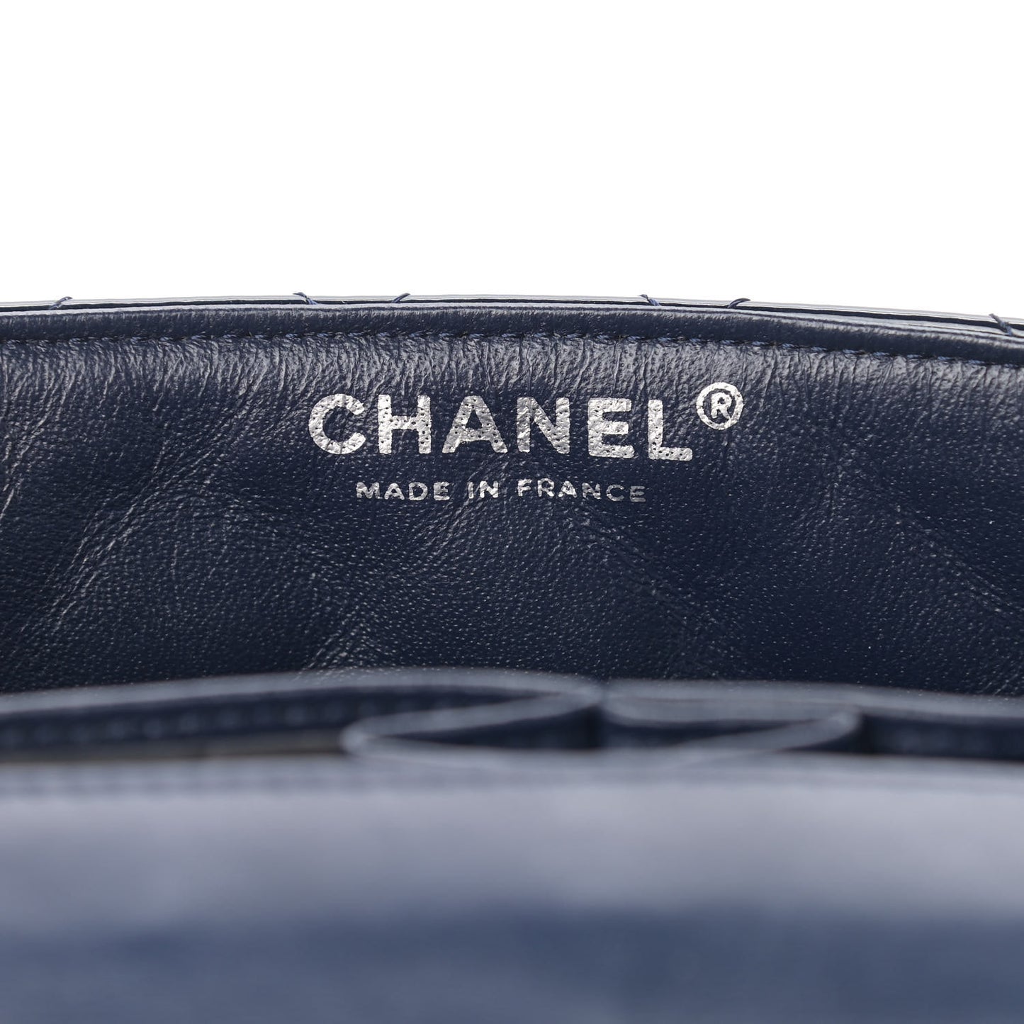 Distressed Patent Quilted East West Flap Navy Blue