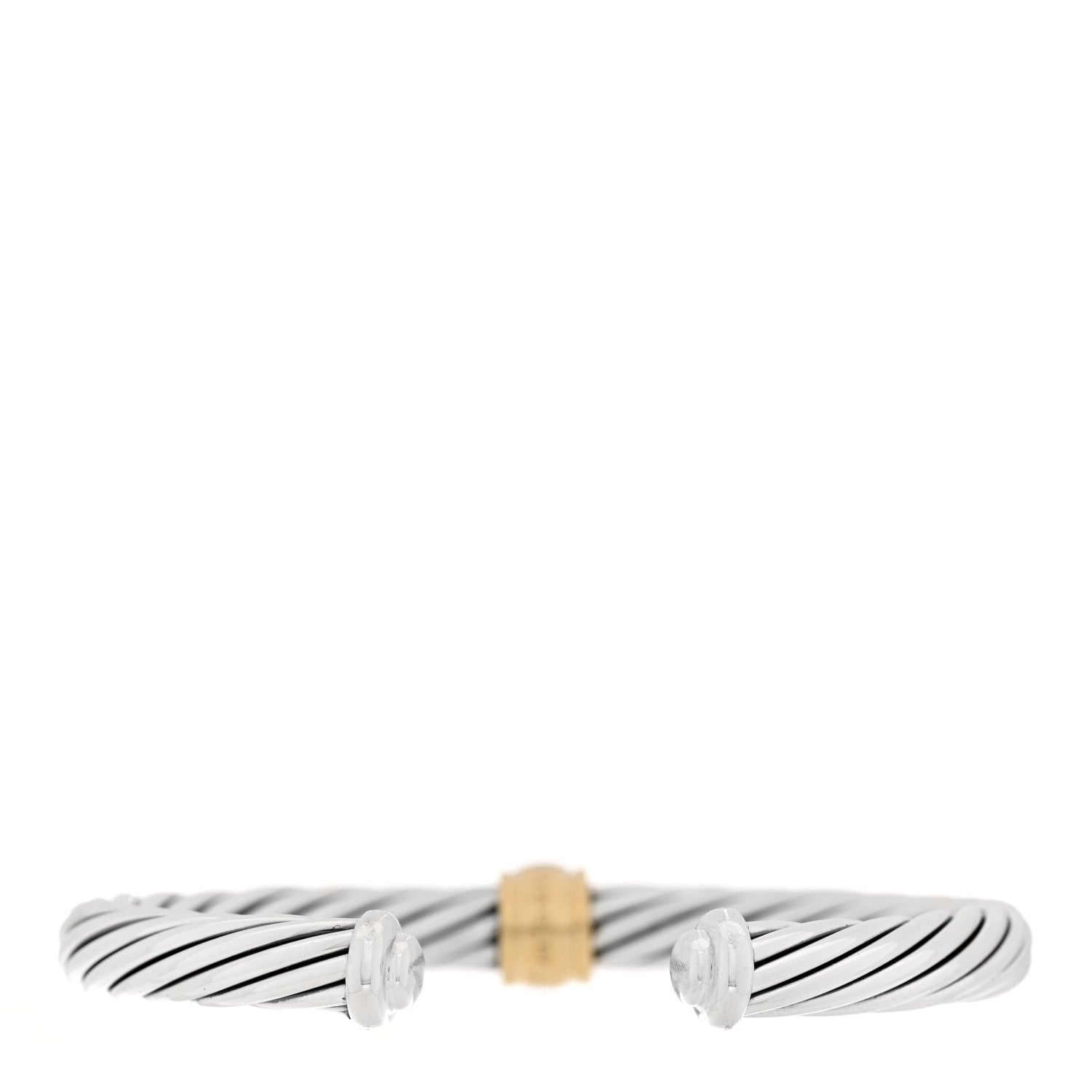 David Yurman Sterling Silver 18K Yellow Gold Diamond 7mm Cable Classics Station Bracelet 2 of 3