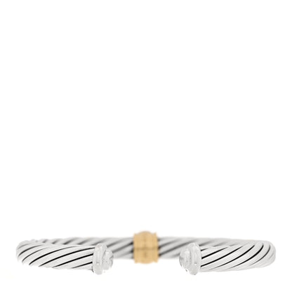 David Yurman Sterling Silver 18K Yellow Gold Diamond 7mm Cable Classics Station Bracelet 2 of 3