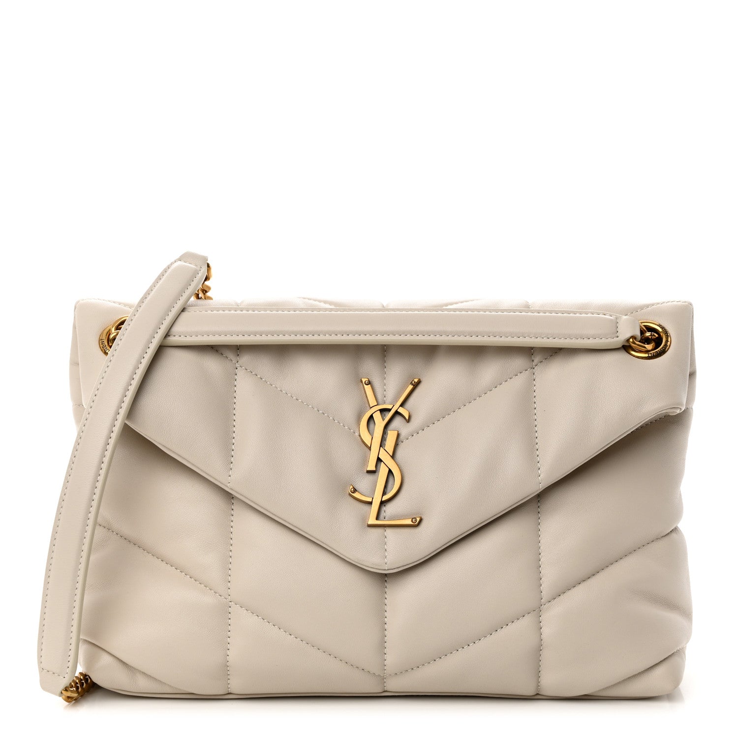 Saint Laurent Lambskin Quilted Small Loulou Puffer Monogram Chain Satchel Crema Soft 1 of 11