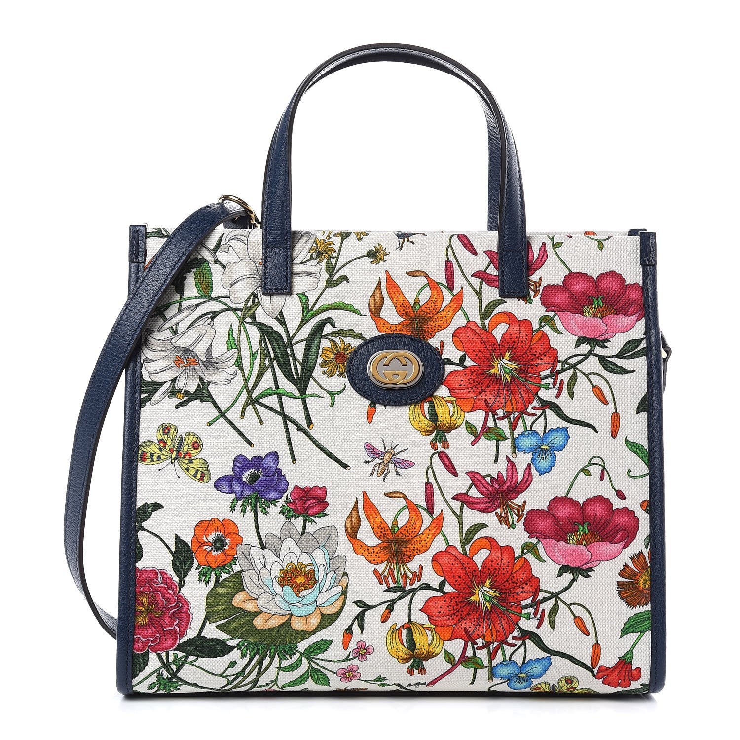 Gucci Canvas Medium Flora Tote White Multicolor Blue Agata 1 of 9