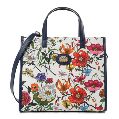 Gucci Canvas Medium Flora Tote White Multicolor Blue Agata 1 of 9