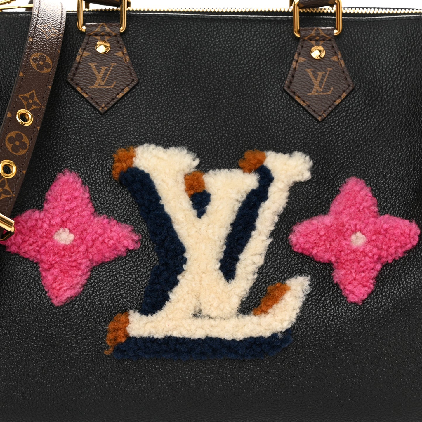 Calfskin Monogram Teddy Speedy Bandouliere 30 Black