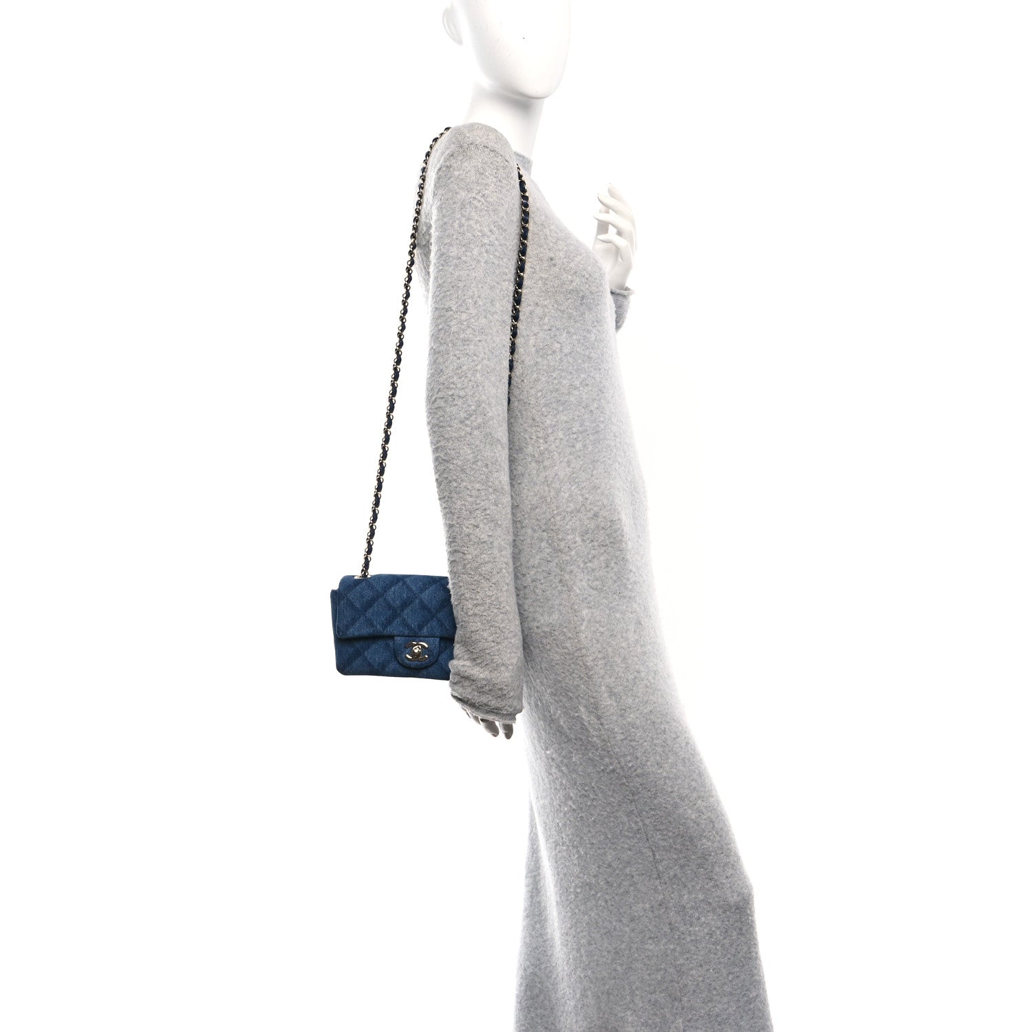 Chanel Printed Denim Quilted Mini Rectangular Flap Dark Blue 2 of 10