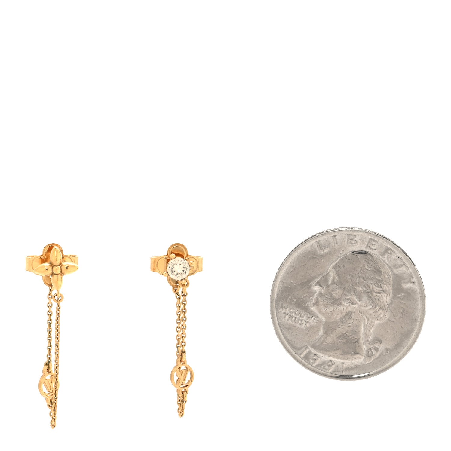 Louis Vuitton Metal Crystal Petit Louis Earrings Gold 2 of 4