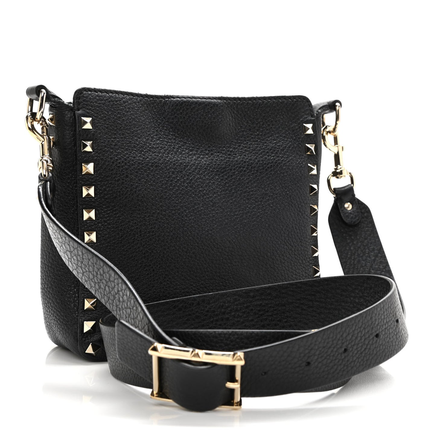 Pebbled Calfskin Mini Rockstud Flip-Lock Messenger Bag Black