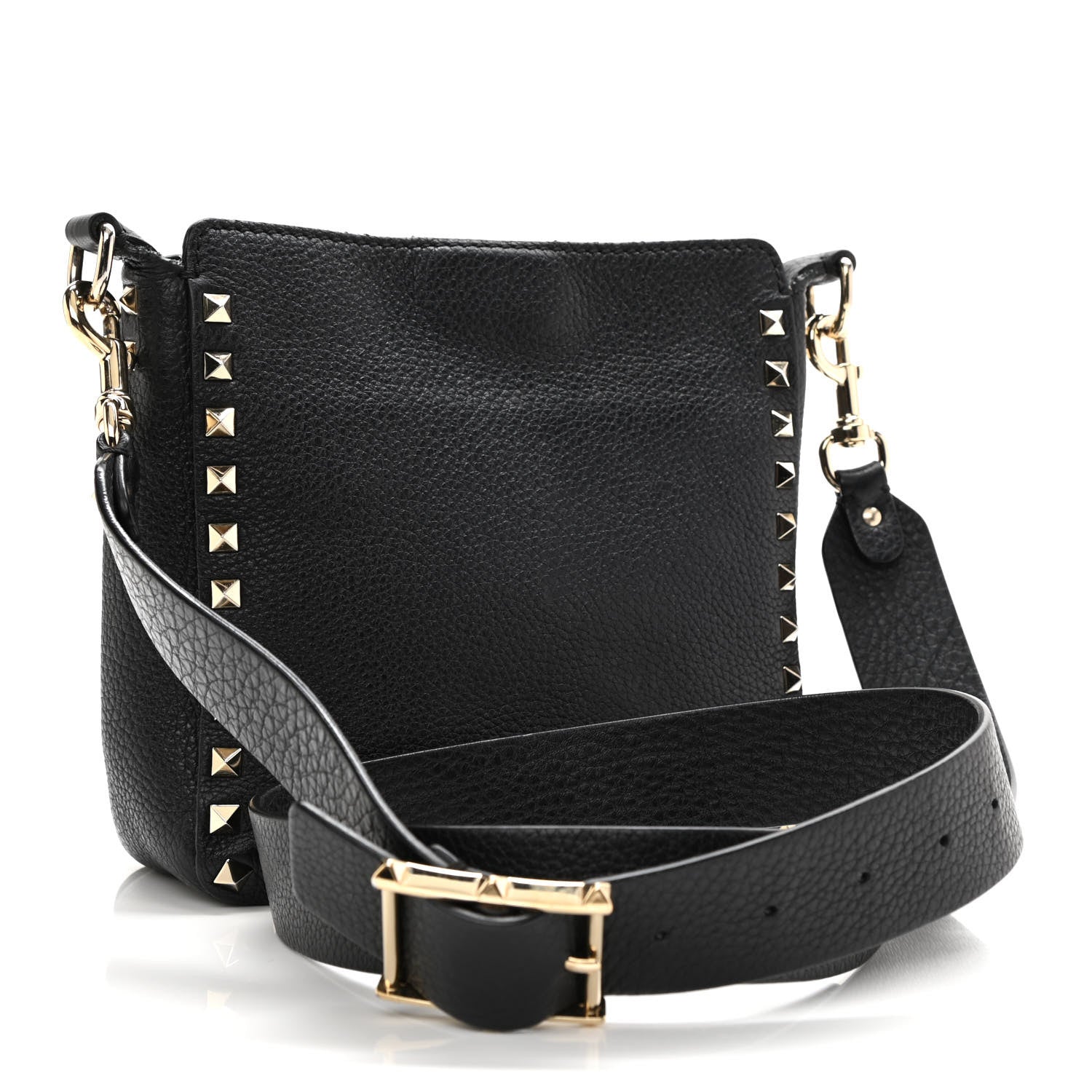 Valentino Garavani Pebbled Calfskin Mini Rockstud Flip-Lock Messenger Bag Black 3 of 14